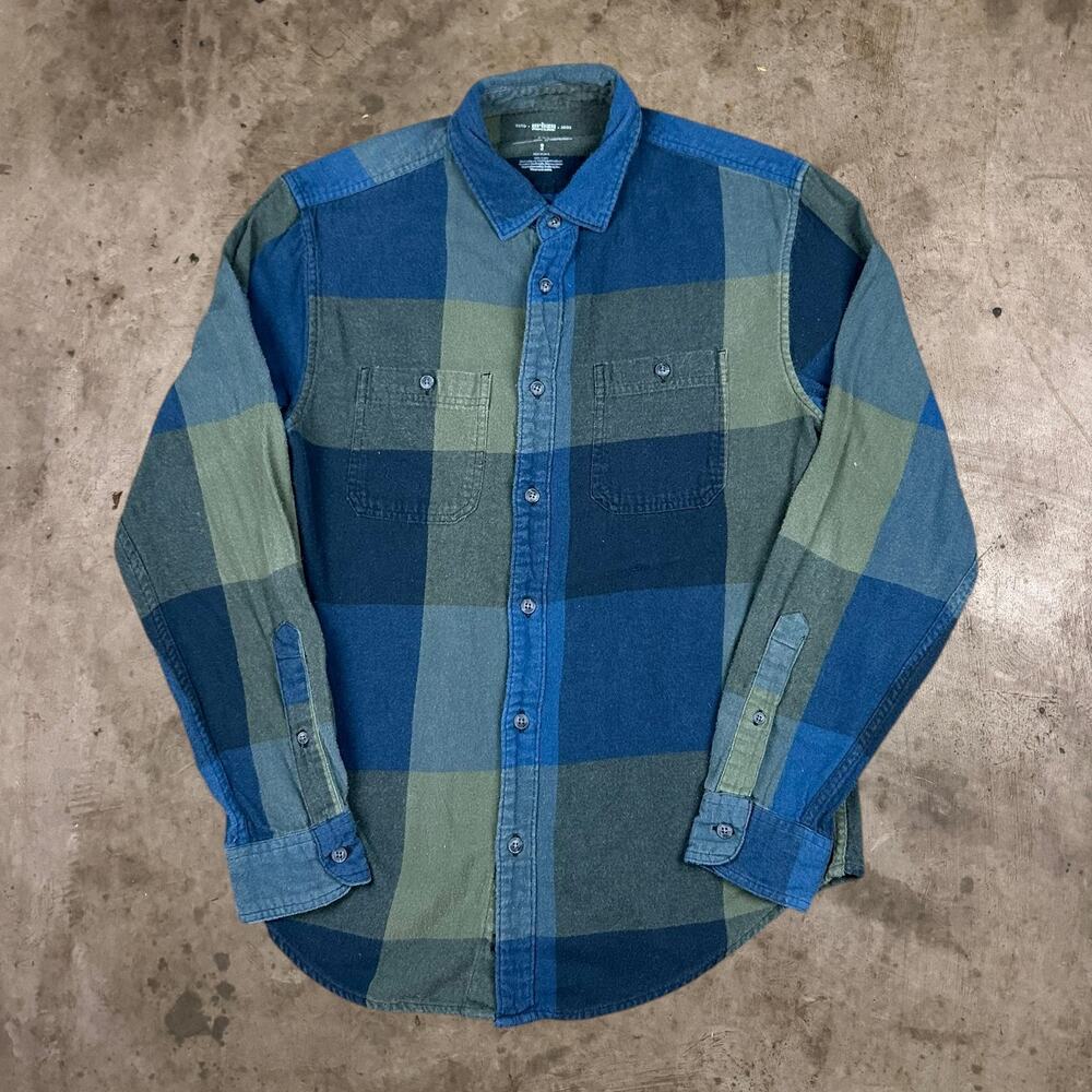 Urban Pipeline Ultimate Flannel Button Down Shirt Blue Green Check Mens Size S